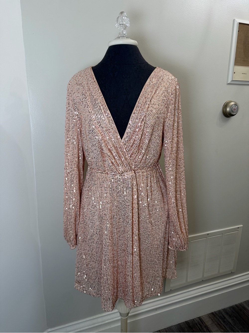 New Totys Mini Dress Women's Rose Gold Sequin Wrap Size M